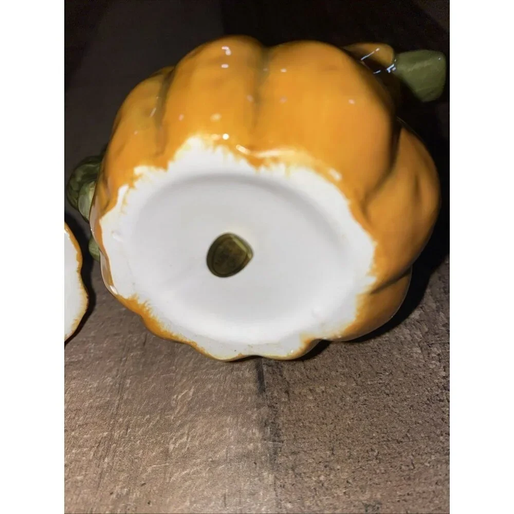 Autumn Fall Orange Pumpkin Gourd‎ Leaves Sugar Bowl and Creamer Set thanksgiving